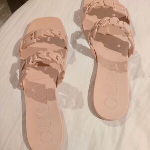 Gucci Pink Chain-Strap Slide Mules